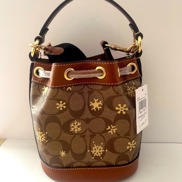 Coach Dempsey Drawstring Bucket Bag 15 In Signature Canvas With Snowflake Print - Picture 6 of 8